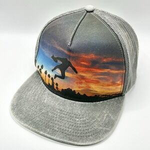 Art Class Skateboarding Picture Sunset Trucker Hat Cap Adjustable Strapback Gray